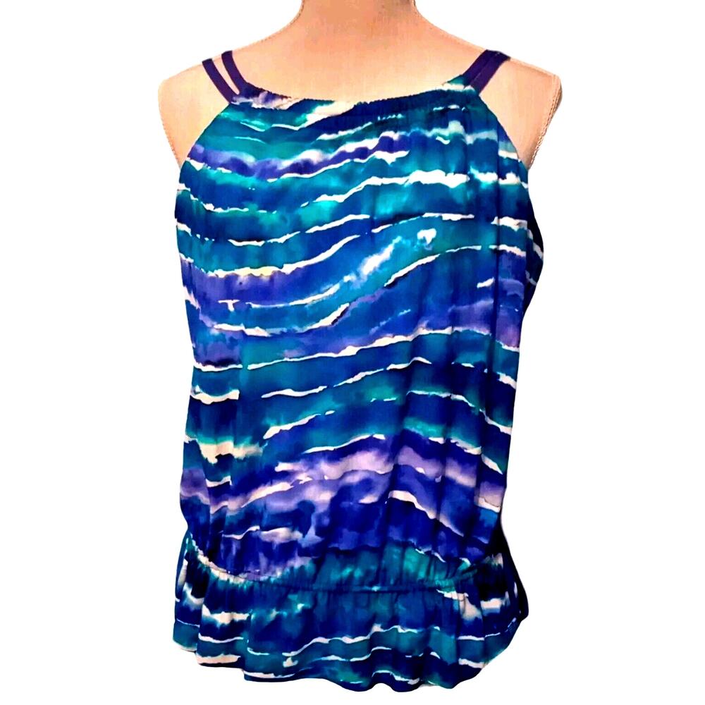 MagicSuit Swimsuit Tankini Top Sz 10 Blue Teal Ruched Underwire Flattering